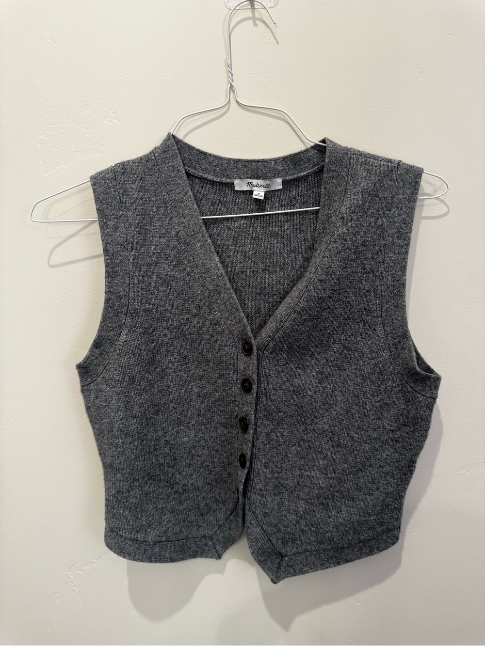 Madewell Charcoal Gray V-Neck Button Front Knit Vest
